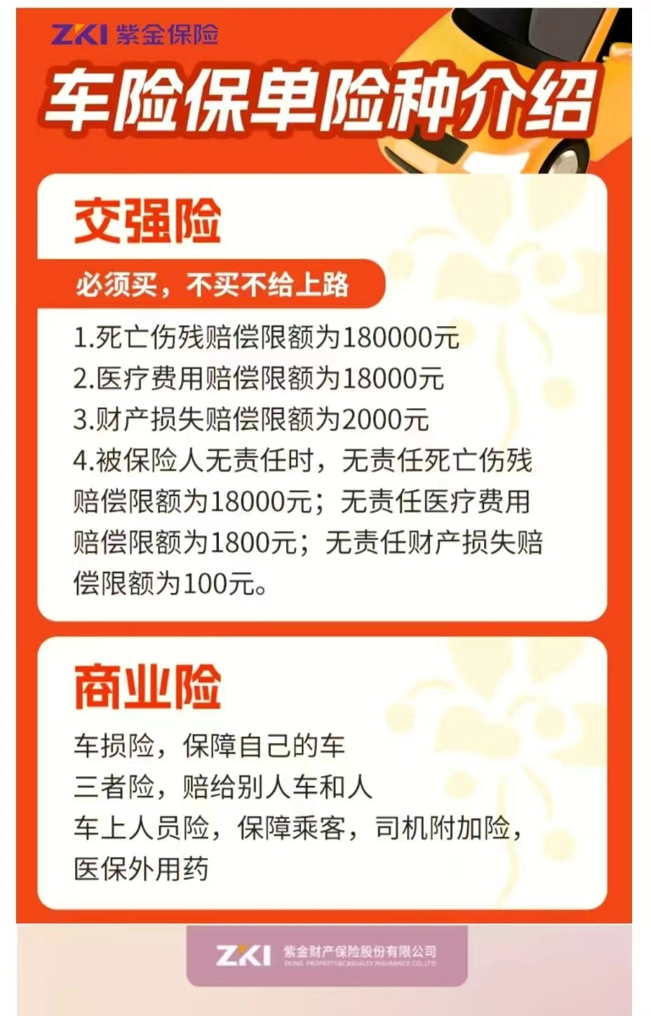 车险保单险种介绍——紫金财险义乌支公司